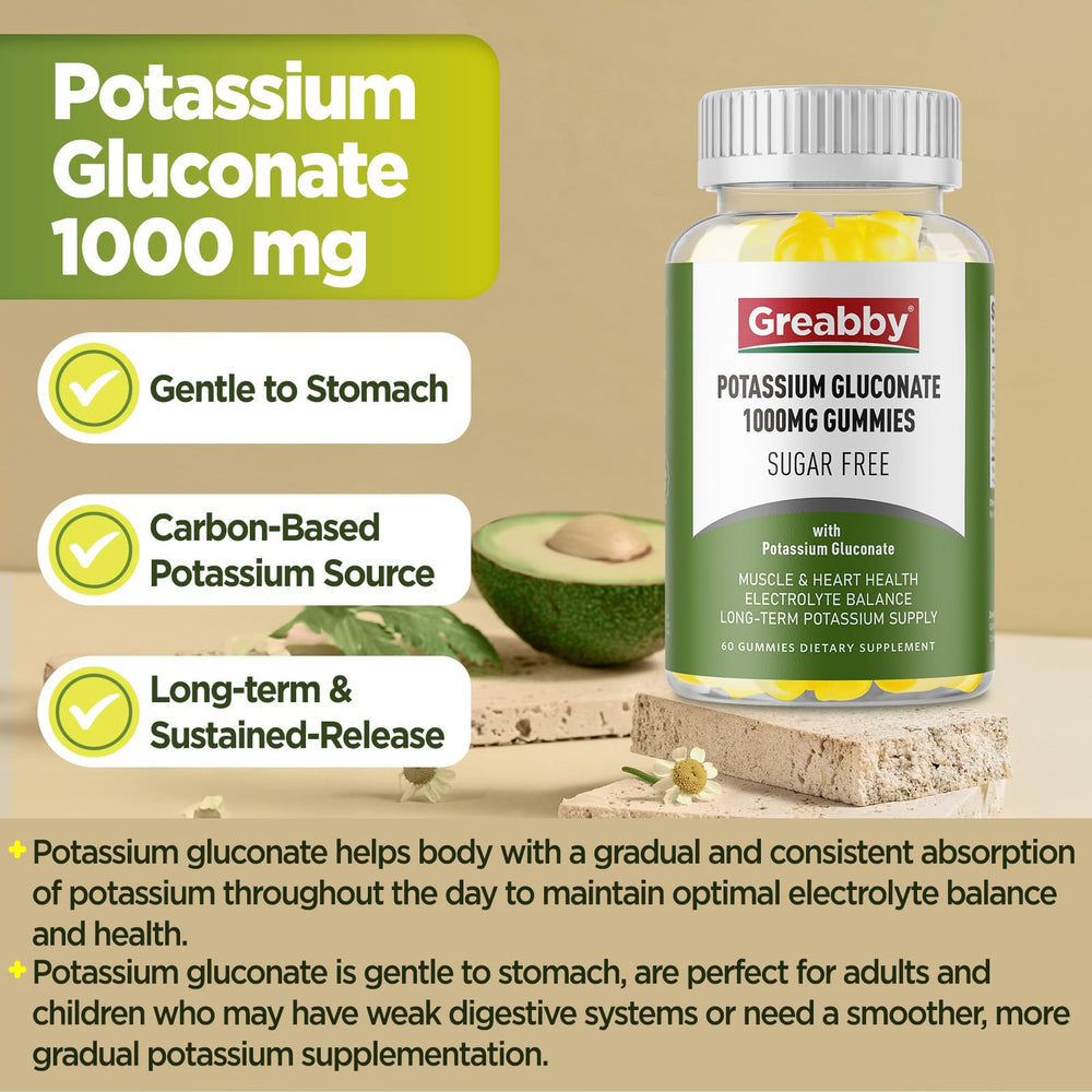 GREABBY sugar-free gummies illustrate easy daily potassium supplementation for adults.