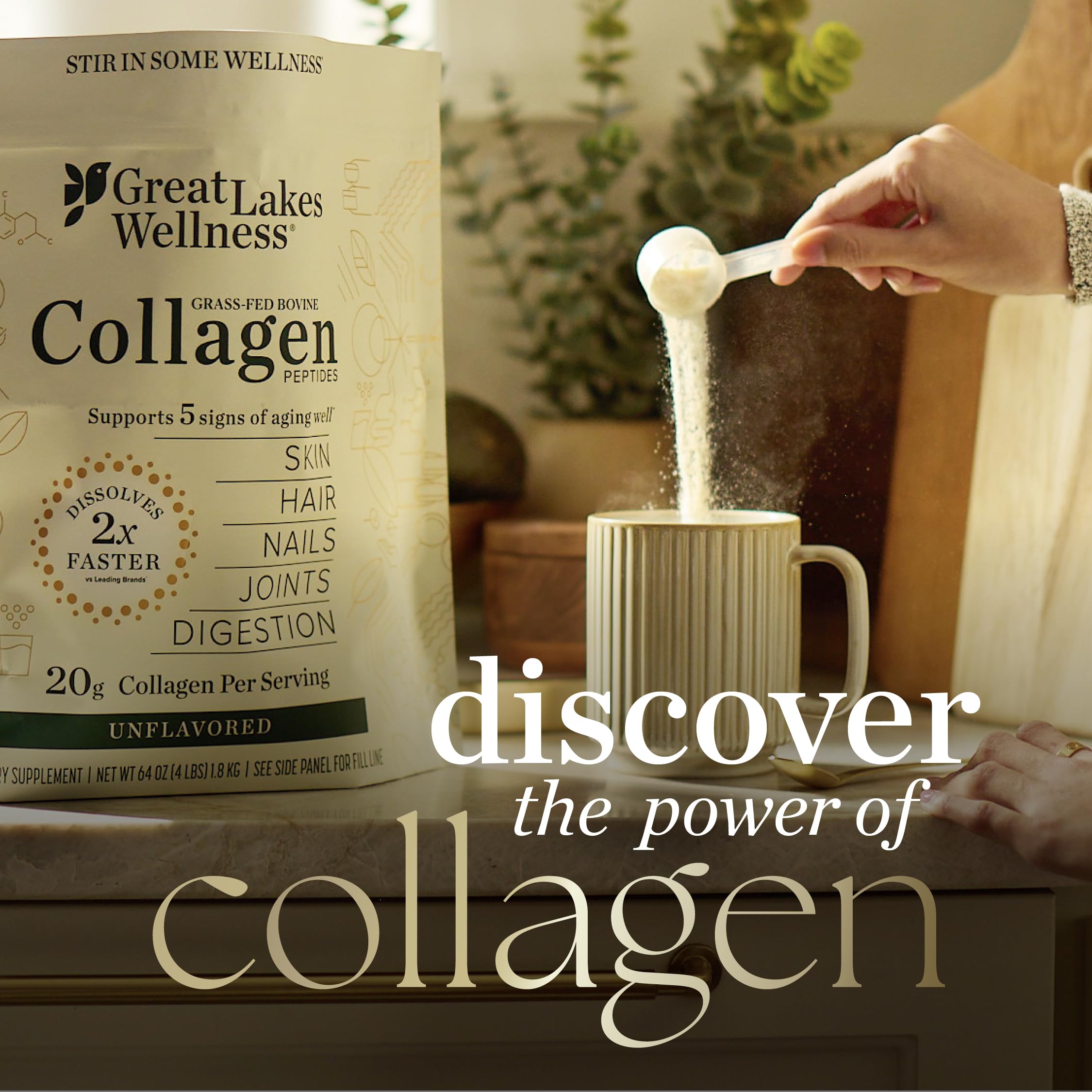 Great Lakes Wellness Collagen Peptides label shows types I and III