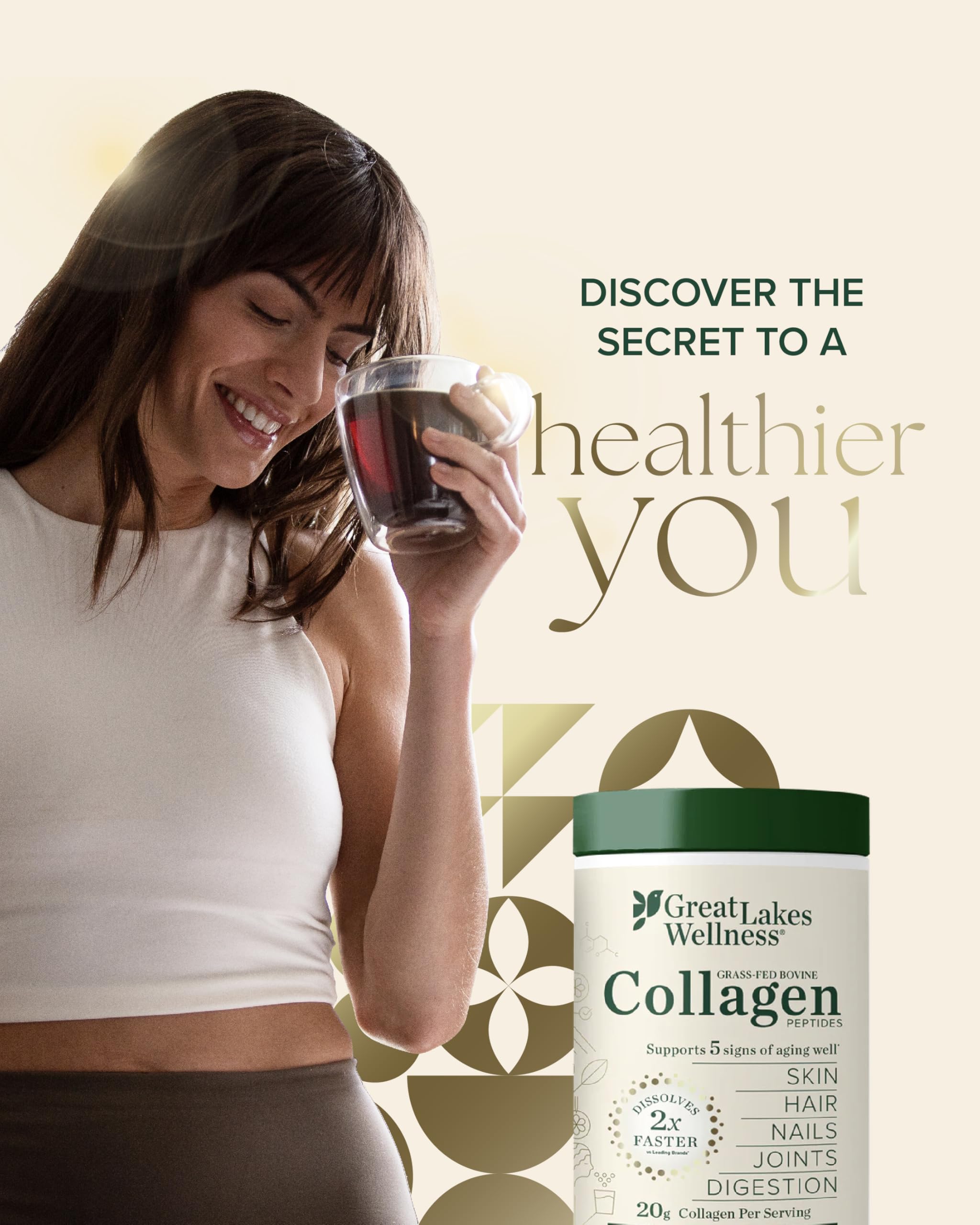 Great Lakes Wellness Collagen Peptides Non-GMO and Kosher certification on the label.