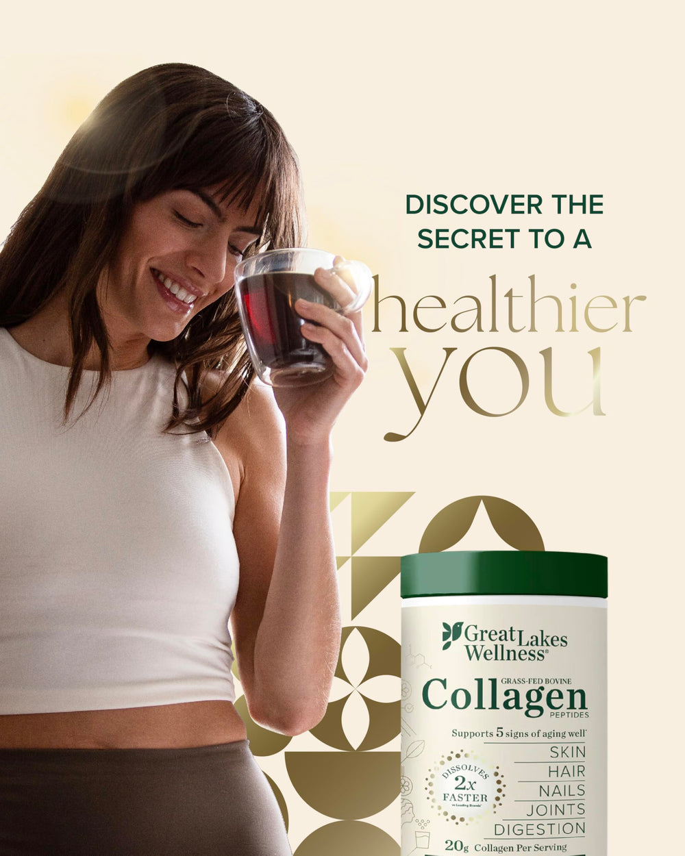Great Lakes Wellness Collagen Peptides Non-GMO and Kosher certification on the label.