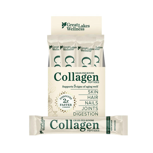 Great Lakes Wellness Collagen Peptides stick-pack closeup for easy daily use