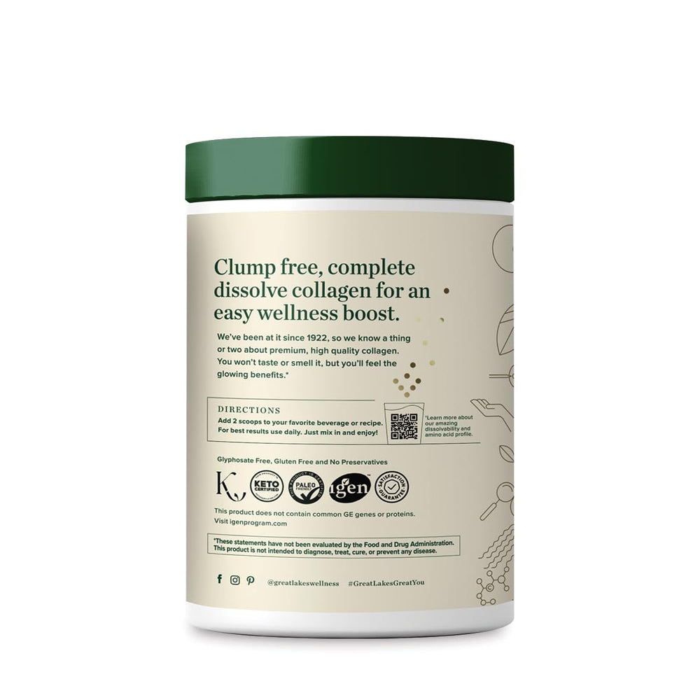 Great Lakes Wellness Collagen Peptides unflavored powder dissolving in a drink.