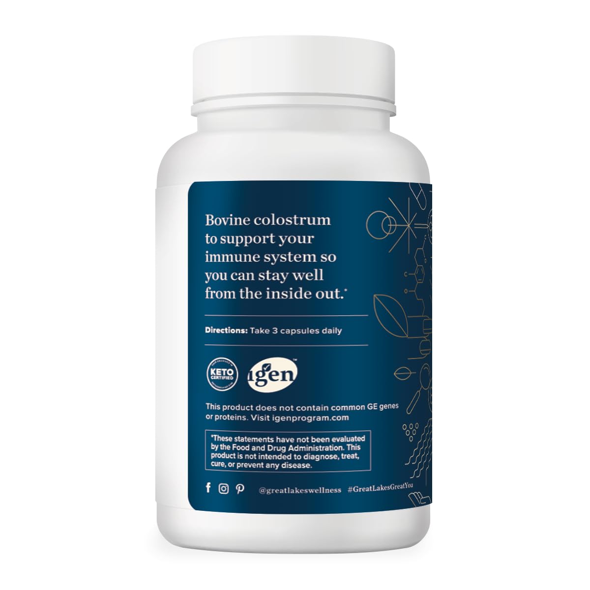 Great Lakes Wellness label close-up highlighting high-quality bovine colostrum ingredients.