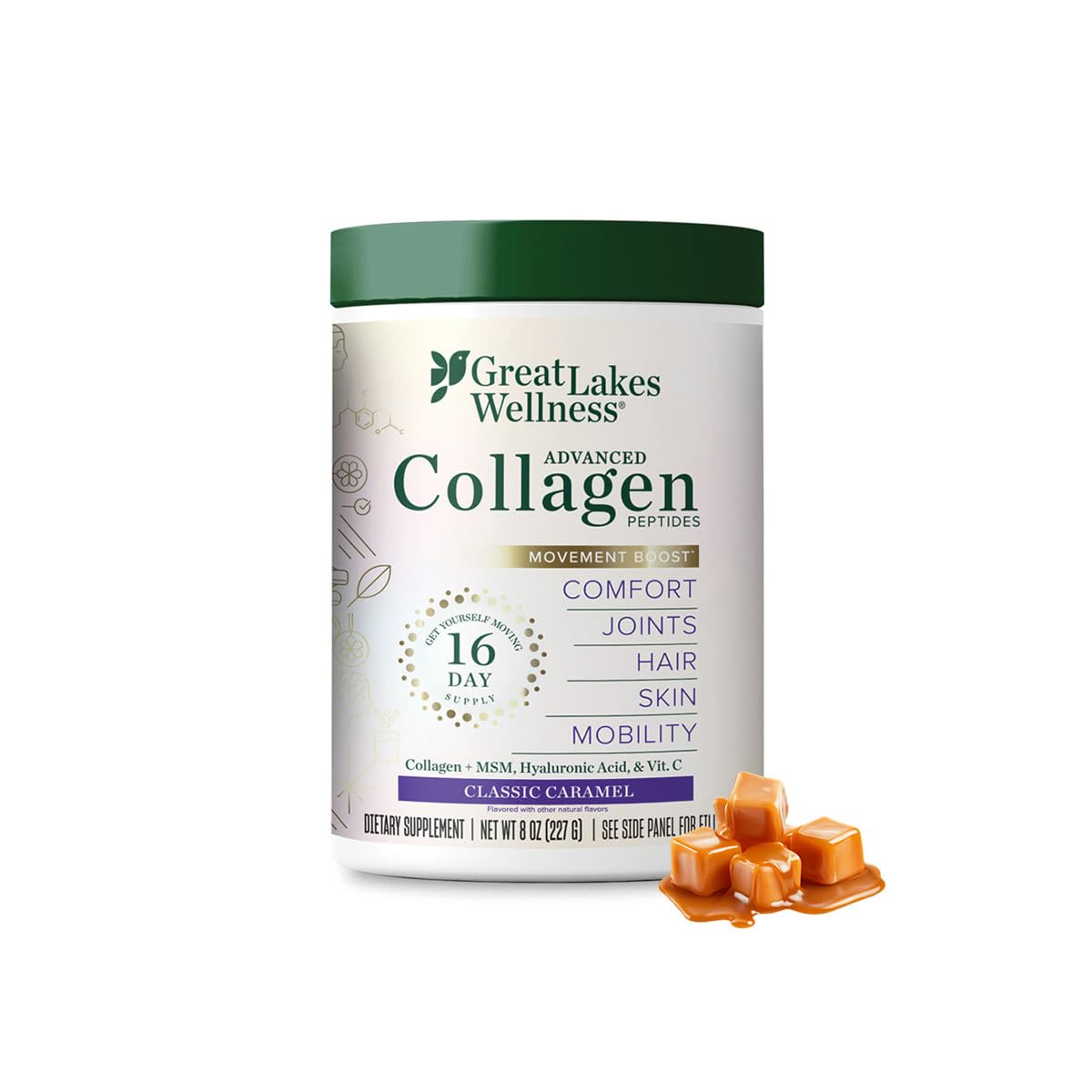 Great Lakes Wellness Movement Boost bottle on countertop supports joint mobility.
