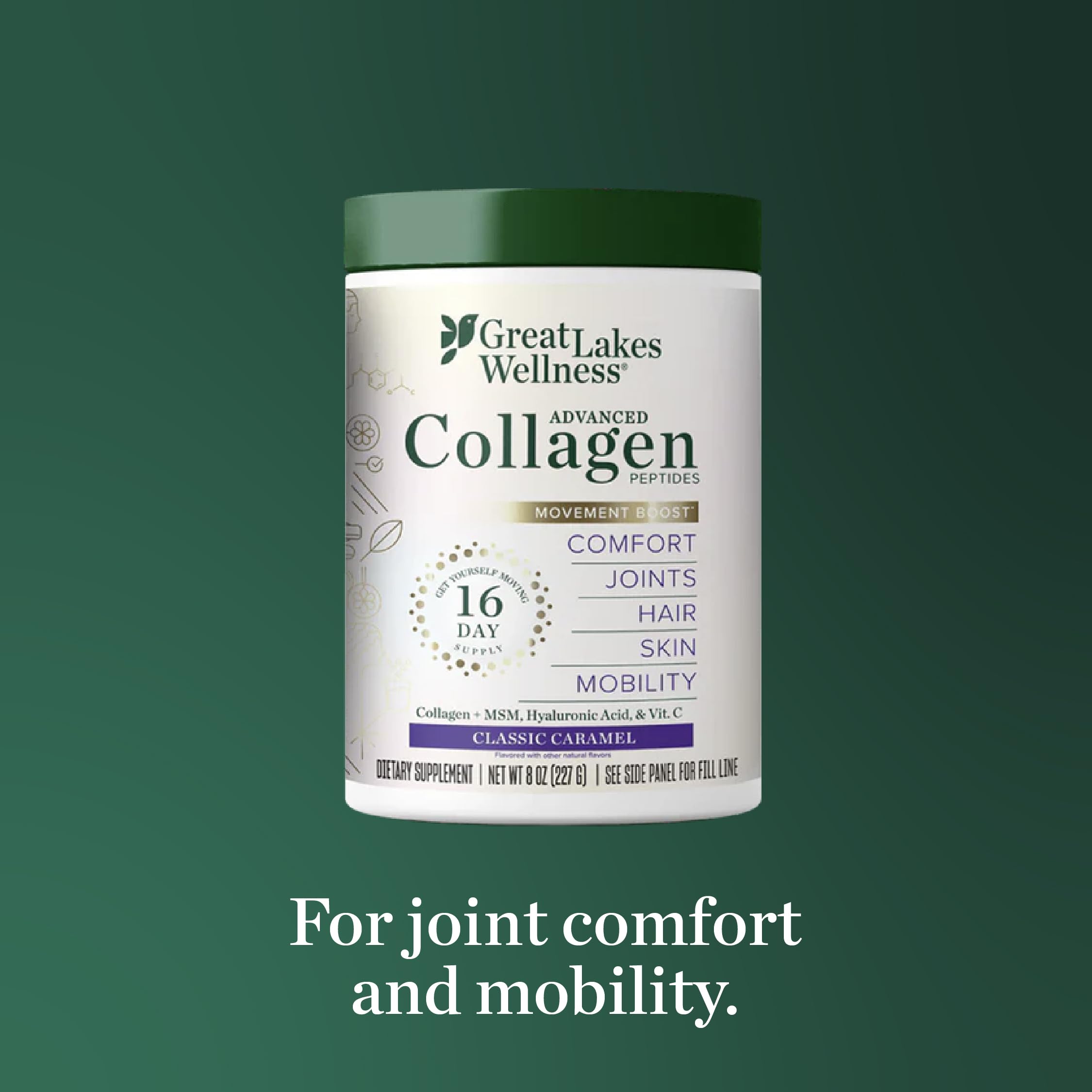 Hyaluronic acid label beside Movement Boost bottle.