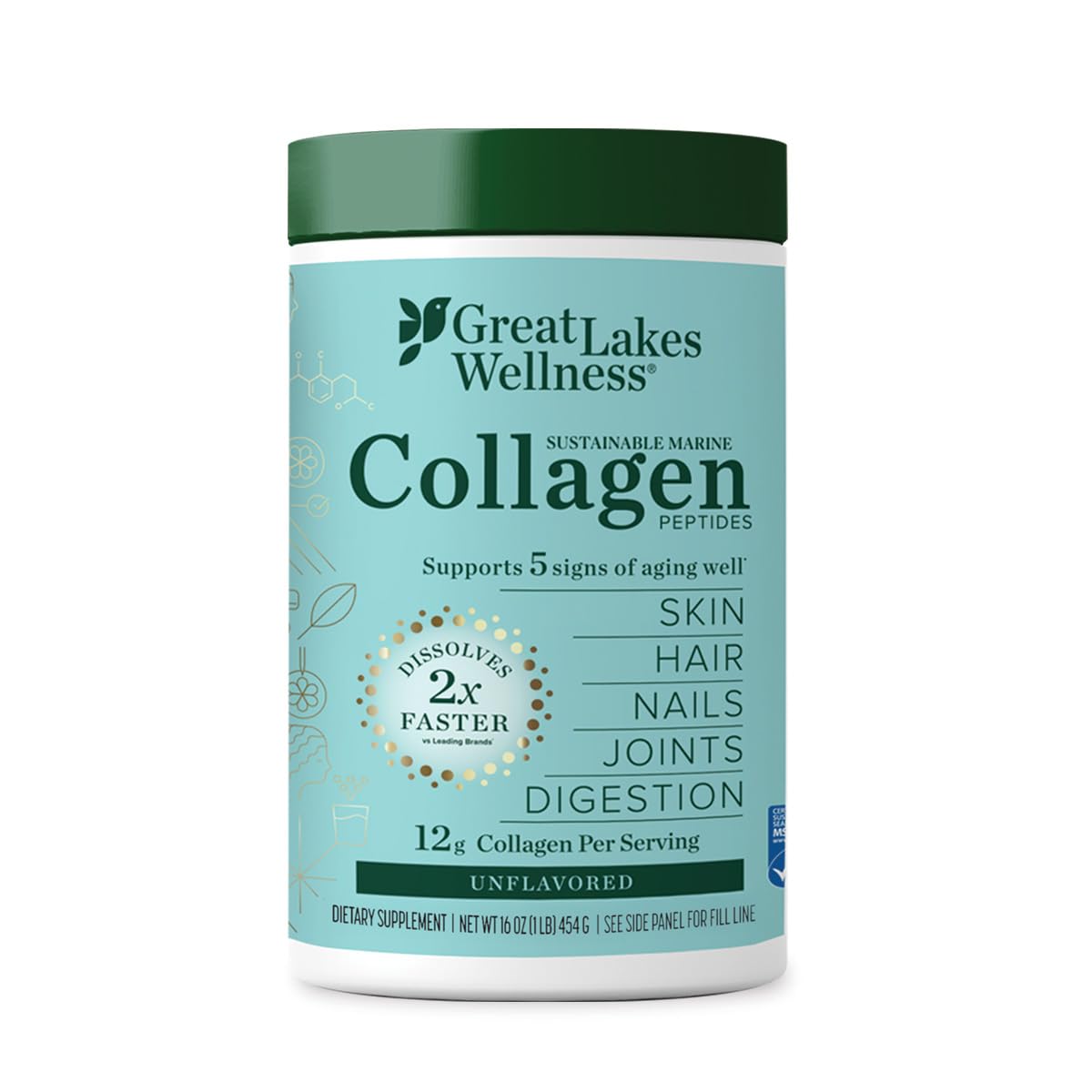 Great Lakes Wellness marine collagen bottle pour for quick drink mixing
