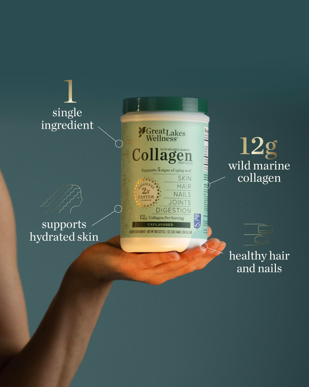 Great Lakes Wellness MSC-certified marine collagen label on bottle