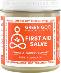 Green Goo First Aid Salve bottle pour for quick wound care.