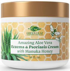 Green Leaf Naturals Manuka Honey eczema cream jar for deep hydration and soothing relief.
