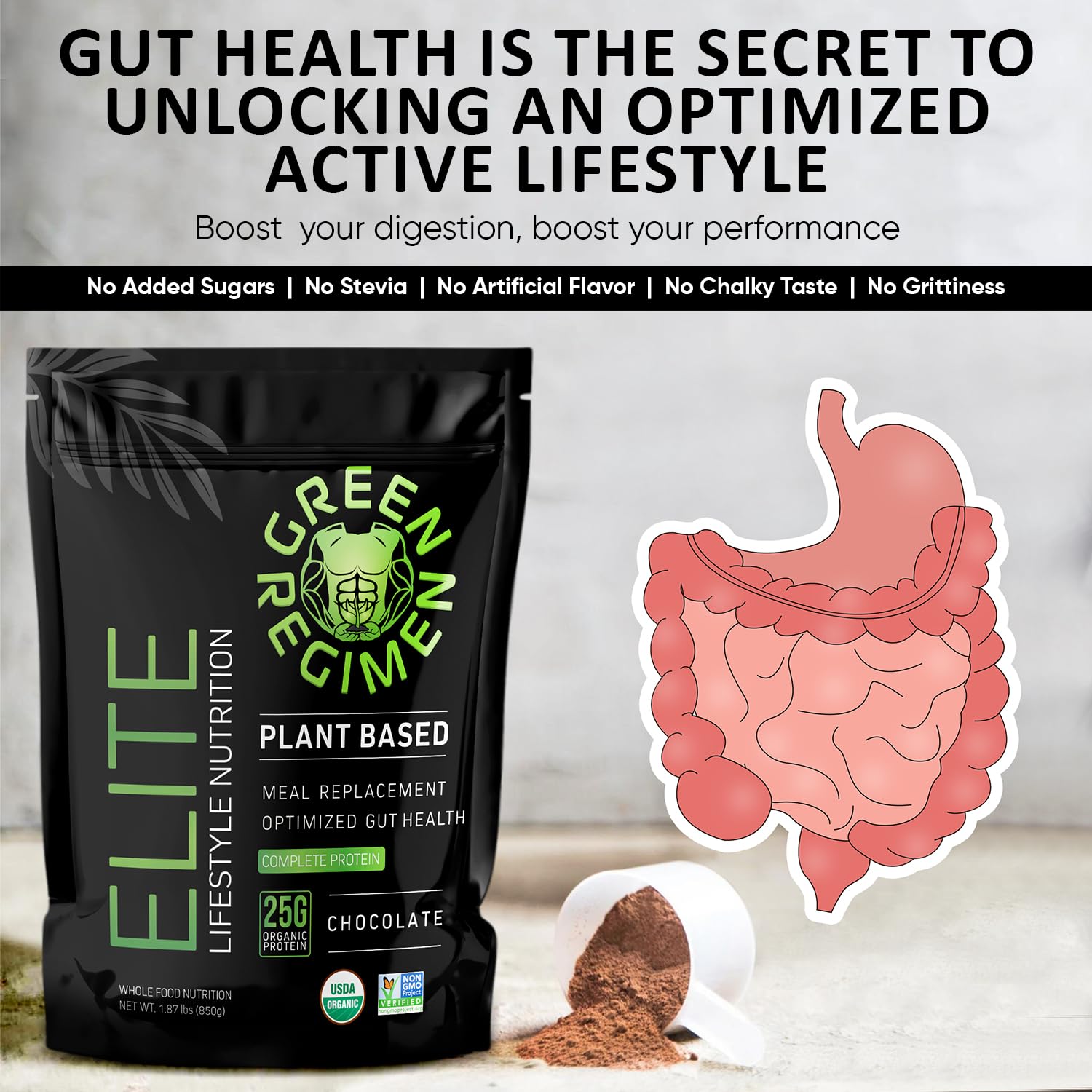 Green Regimen Elite USA-made label, trusted plant-based nutrition.