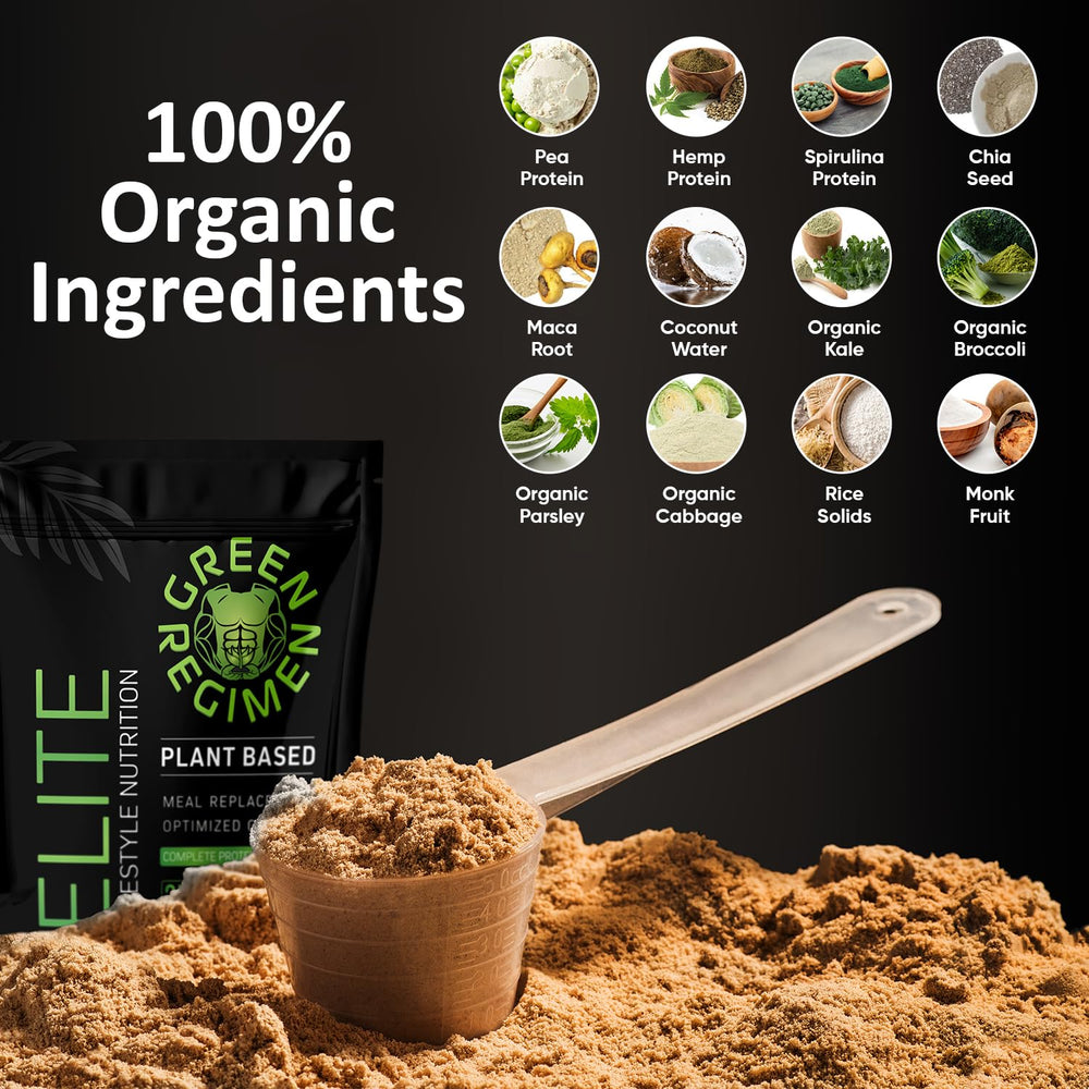 Green Regimen Elite hemp-pea protein formula, complete protein for active days.