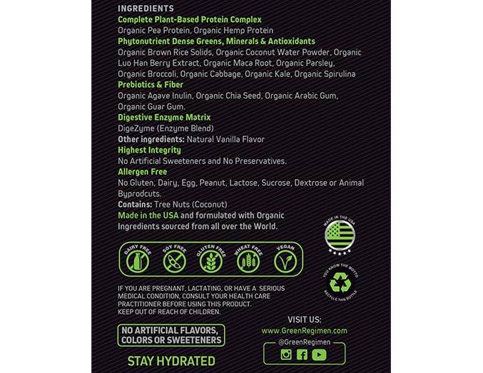 Green Regimen Elite shake glass features creamy vanilla texture for post-workout