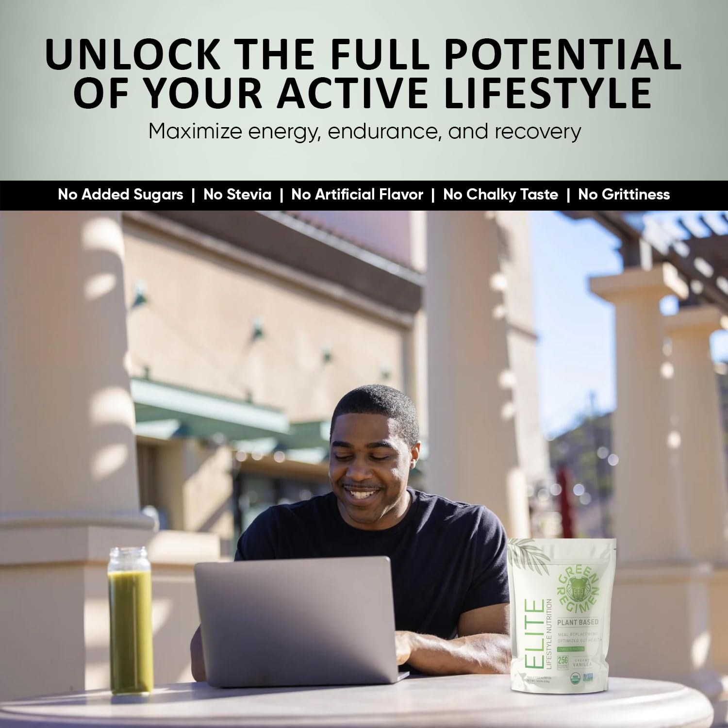Green Regimen Elite USDA Organic logo on packaging reinforces clean plant-based choice