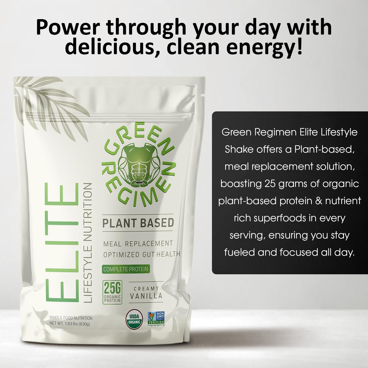 Green Regimen Elite vanilla scoop demonstrates convenient serving size