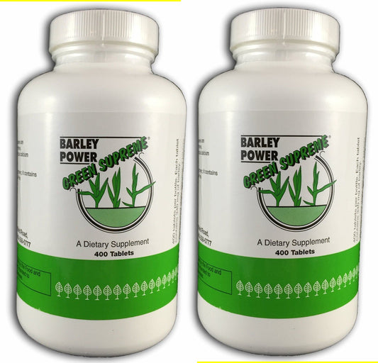 Green Supreme front packaging showing twin 400-tablet bottles and supplement details