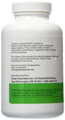 Close-up of Green Supreme Barley Power tablets showing minerals and fiber