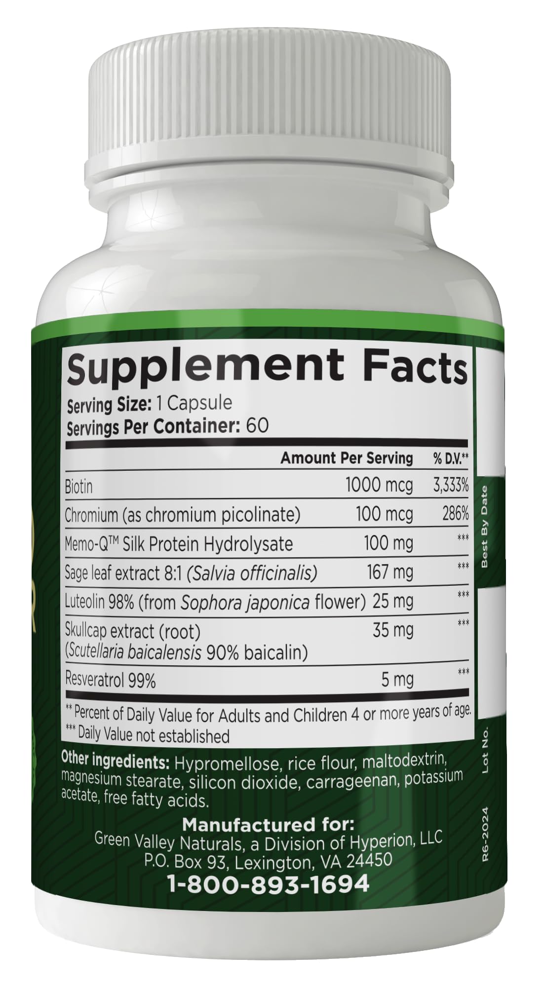 Green Valley Naturals bottle with capsules ready to take with water