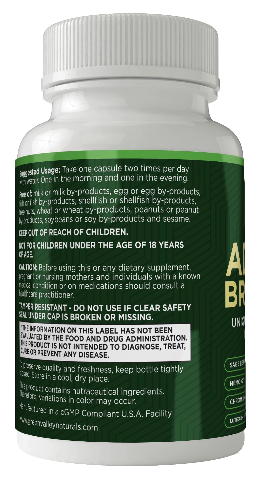 Green Valley Naturals Brain Factor7 capsules with label detail