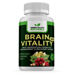 Green Valley Naturals Brain Vitality Plus Cognizin citicoline highlighted on bottle.