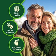 Green Valley Naturals Brain Vitality Plus ingredients chart illustrates Cognizin, Bacopa, and omega-3s.