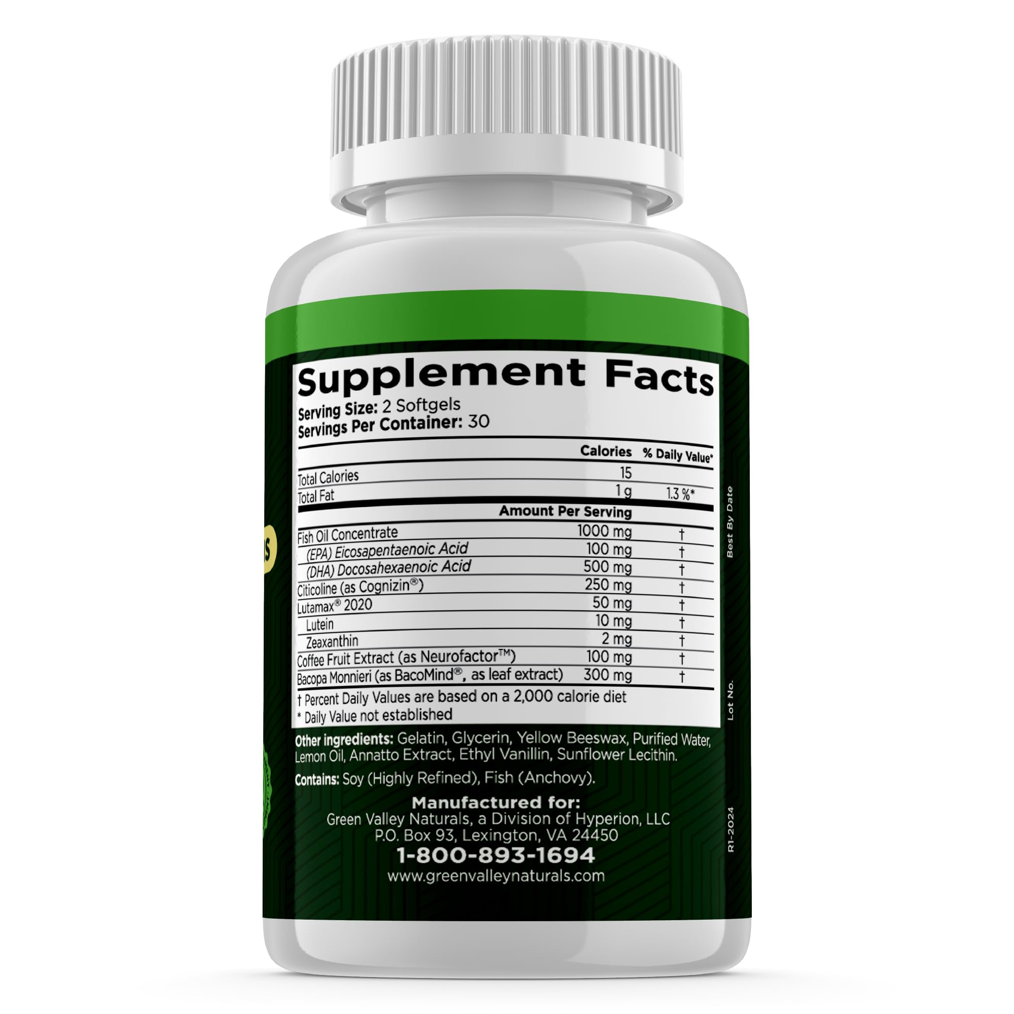 Green Valley Naturals Brain Vitality Plus Lutemax 2020 visuals on packaging.