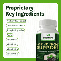 Green Valley Naturals Maximum Memory packaging box with product details.