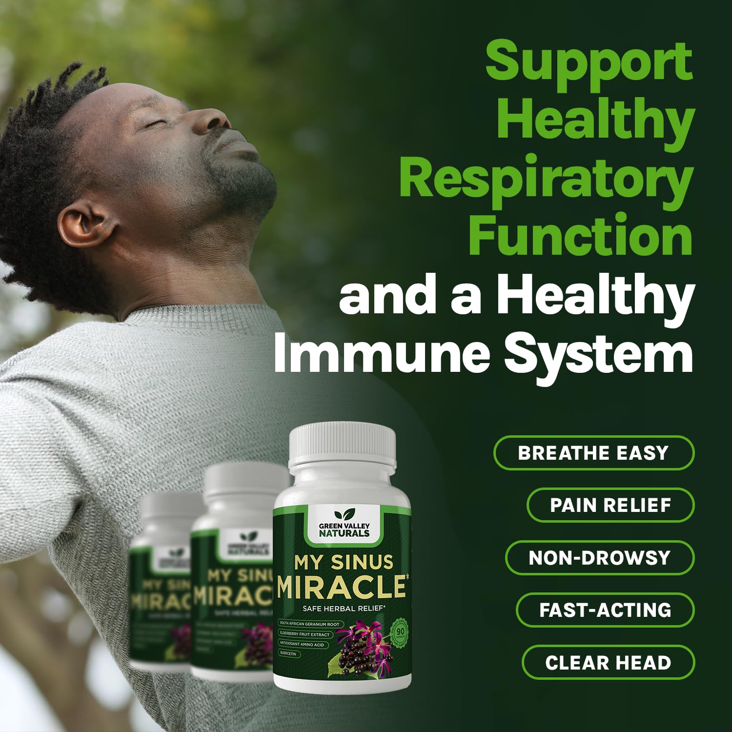 GMP-certified production seal on Green Valley Naturals My Sinus Miracle packaging.