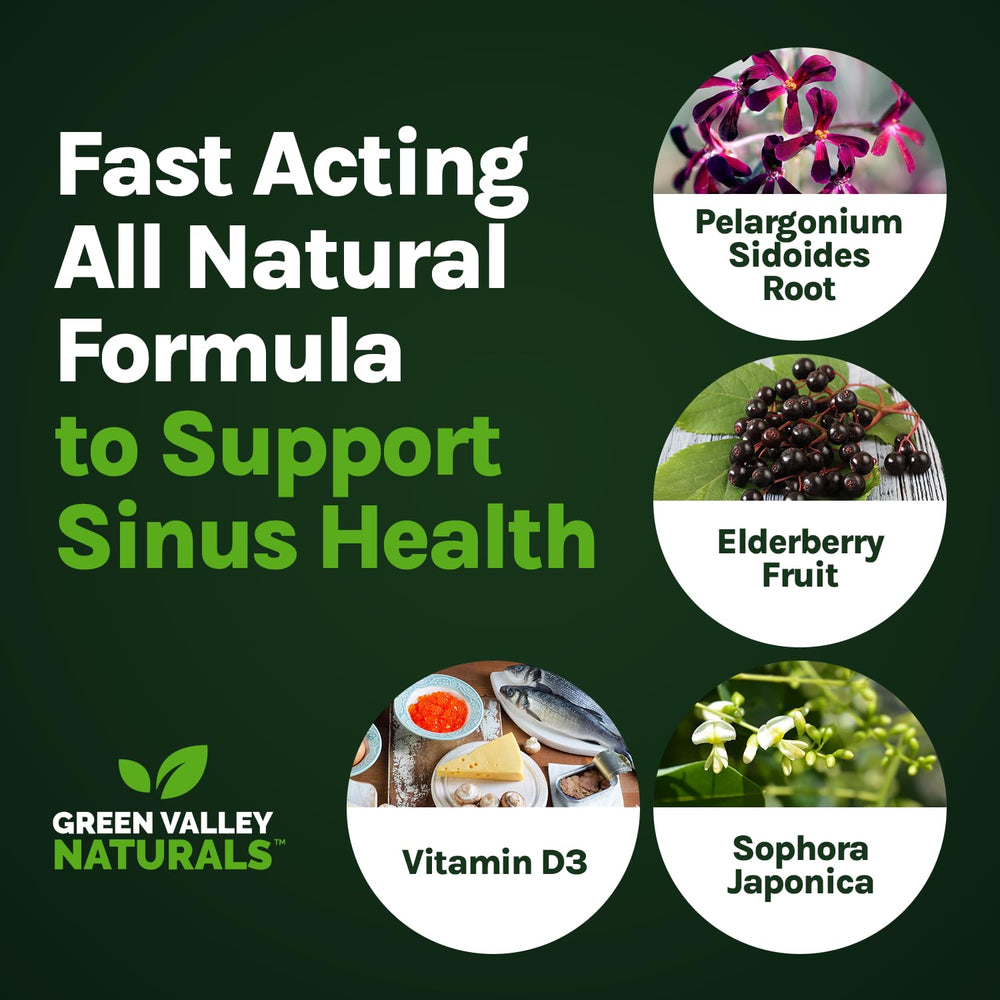 Packaging display of Green Valley Naturals My Sinus Miracle with 90 capsules.