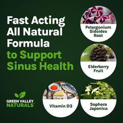 Packaging display of Green Valley Naturals My Sinus Miracle with 90 capsules.