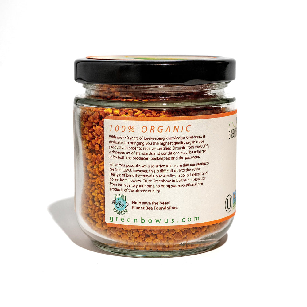 Greenbow Bee Pollen powder closeup – fine texture signaling freshness and purity.