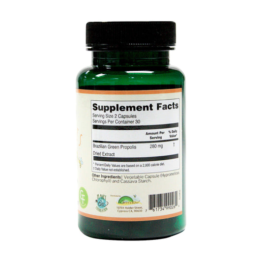 Greenbow Green Propolis bottle label highlights Artepillin-C and Brazilian origin for antioxidant support.