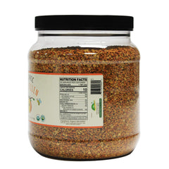 Close-up of Greenbow Bee Pollen label highlighting purity and organic certification.