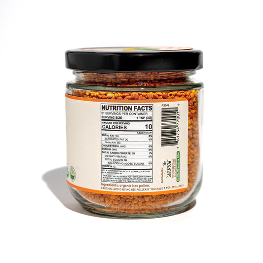Greenbow Organic Bee Pollen pour – easy to mix into smoothies or yogurt.