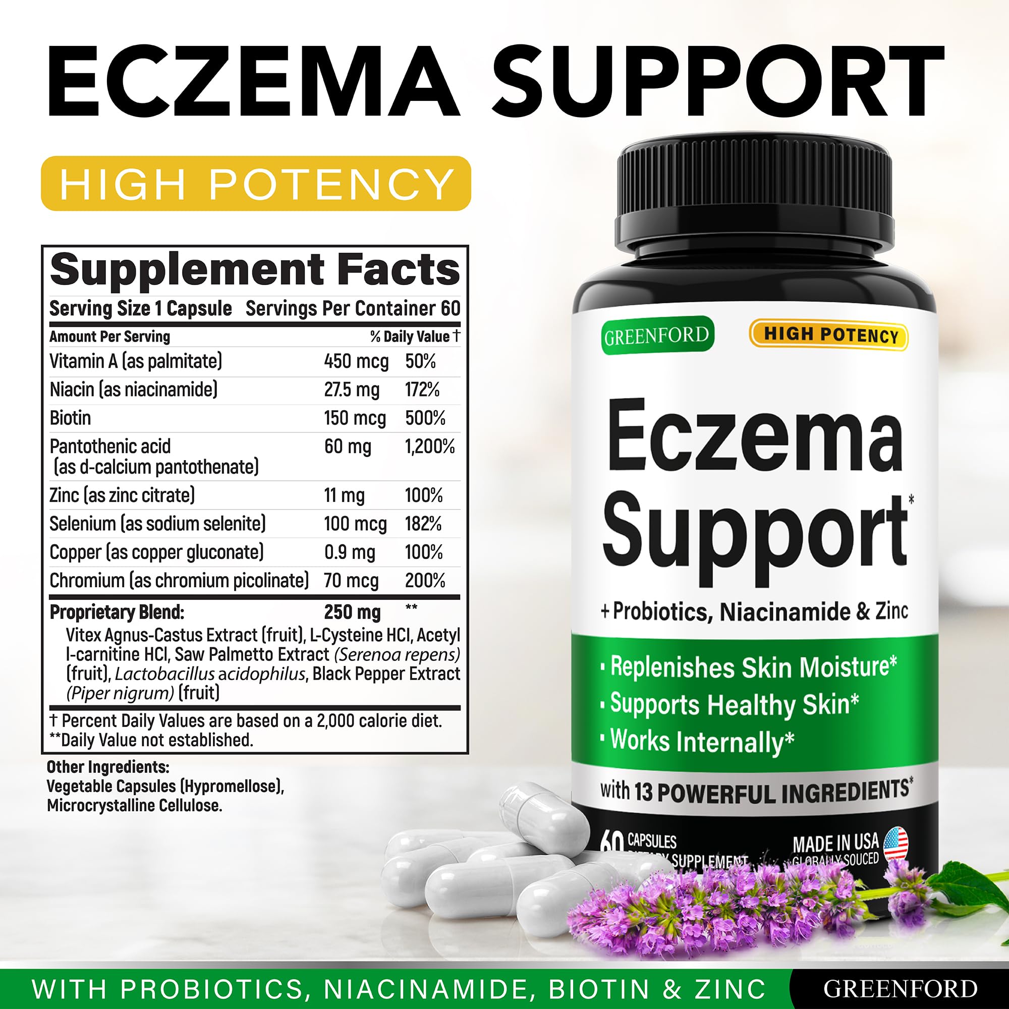 Greenford Eczema Support capsules ready to support healthy skin