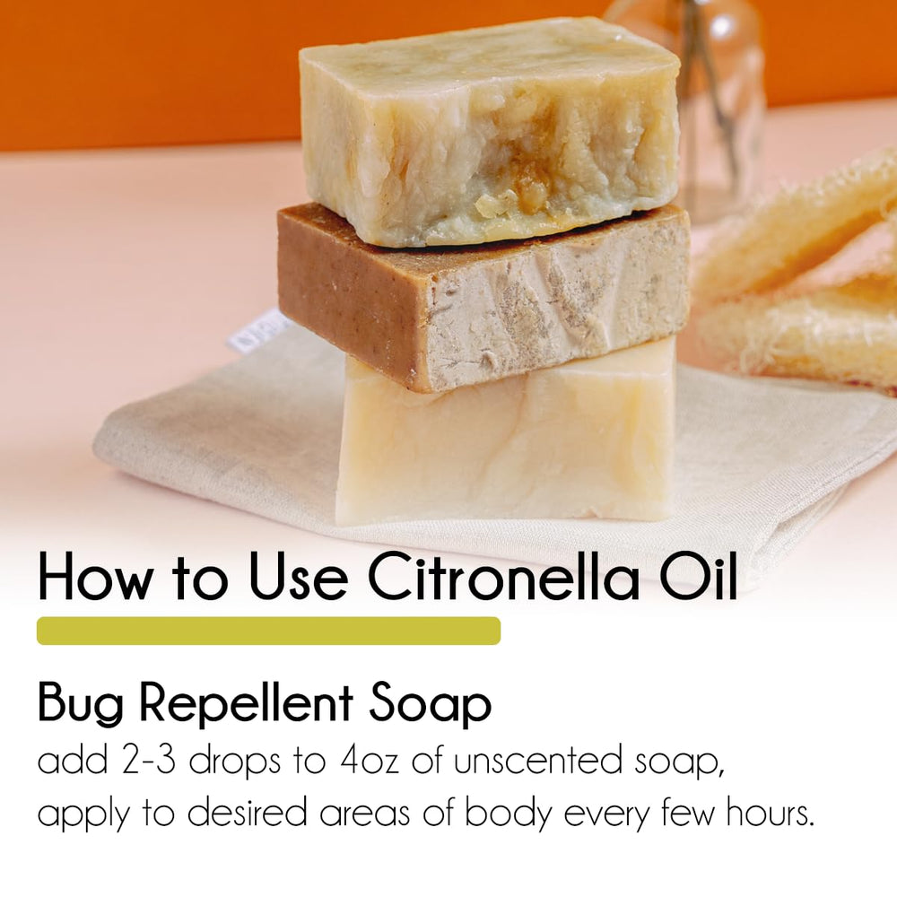 Candle-making setup with citronella oil for clean-burning, fresh-smelling decorative candles.
