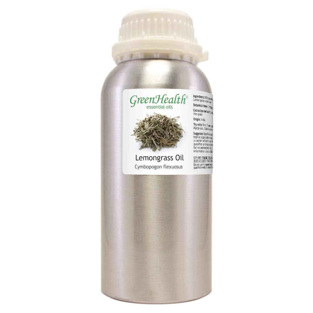 GreenHealth Lemongrass essential oil bottle cap sealing freshness.