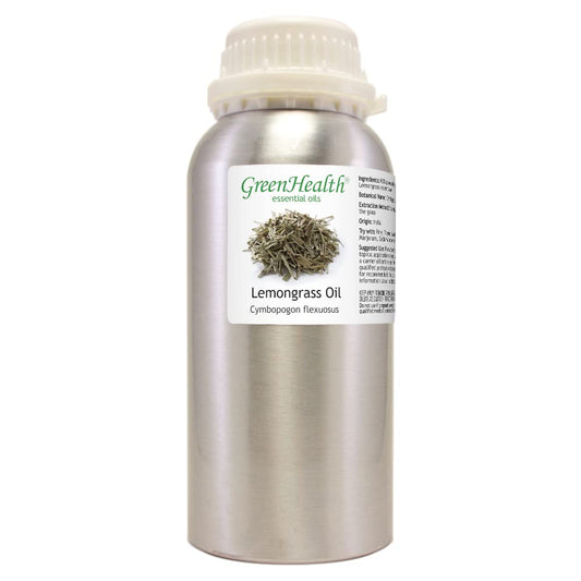 GreenHealth Lemongrass essential oil bottle cap sealing freshness.
