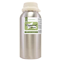 GreenHealth peppermint oil bottle in aluminum packaging for pure essential oil storage