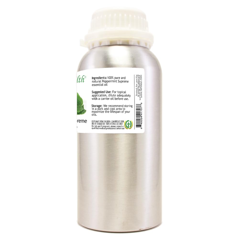 GreenHealth peppermint oil label closeup shows pure, undiluted quality