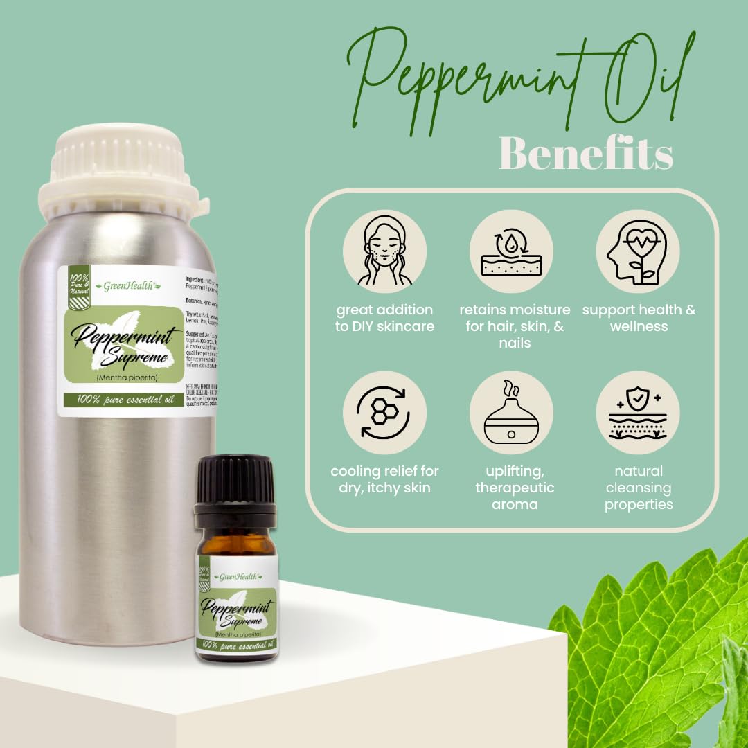 GreenHealth peppermint oil being blended for massage or skincare routine