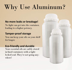 Aluminum bottle preserves freshness and protects from light