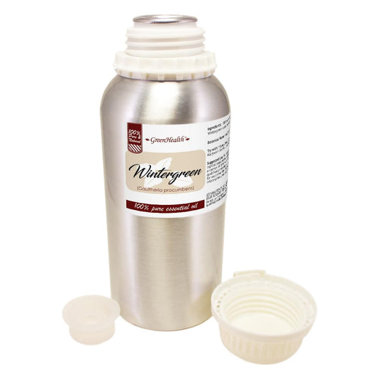 GreenHealth Wintergreen oil in aluminum packaging protects purity and freshness.