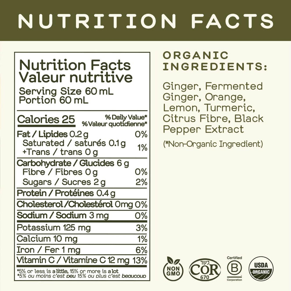Greenhouse Juice Co Fiery Ginger Wellness Shot Box flavor delivers heat with citrus notes.