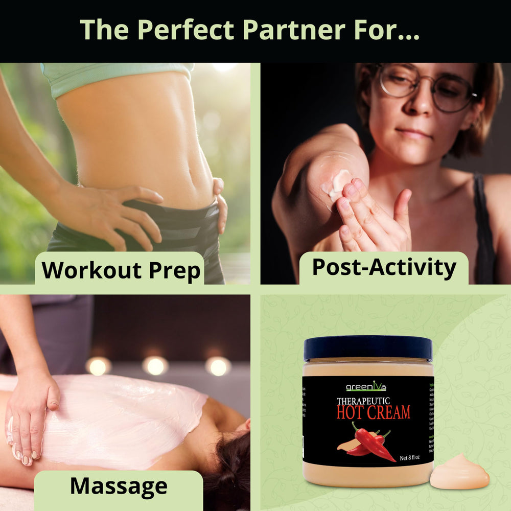 GreenIVe Hot Cream Massage Lotion showing warming and cooling sensations during use.