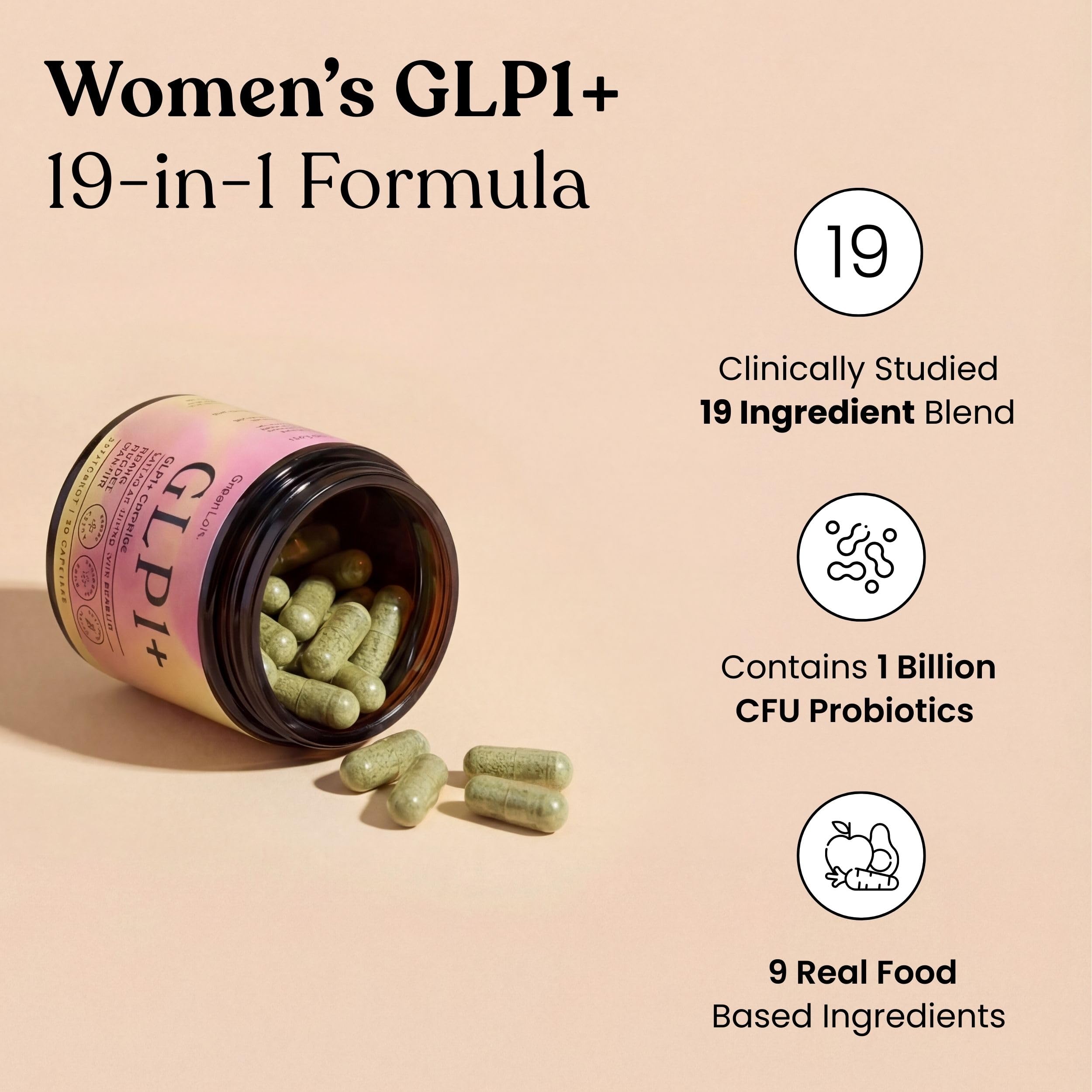 GreenLab GLP-1 label close-up showing vegan and gluten-free claims.