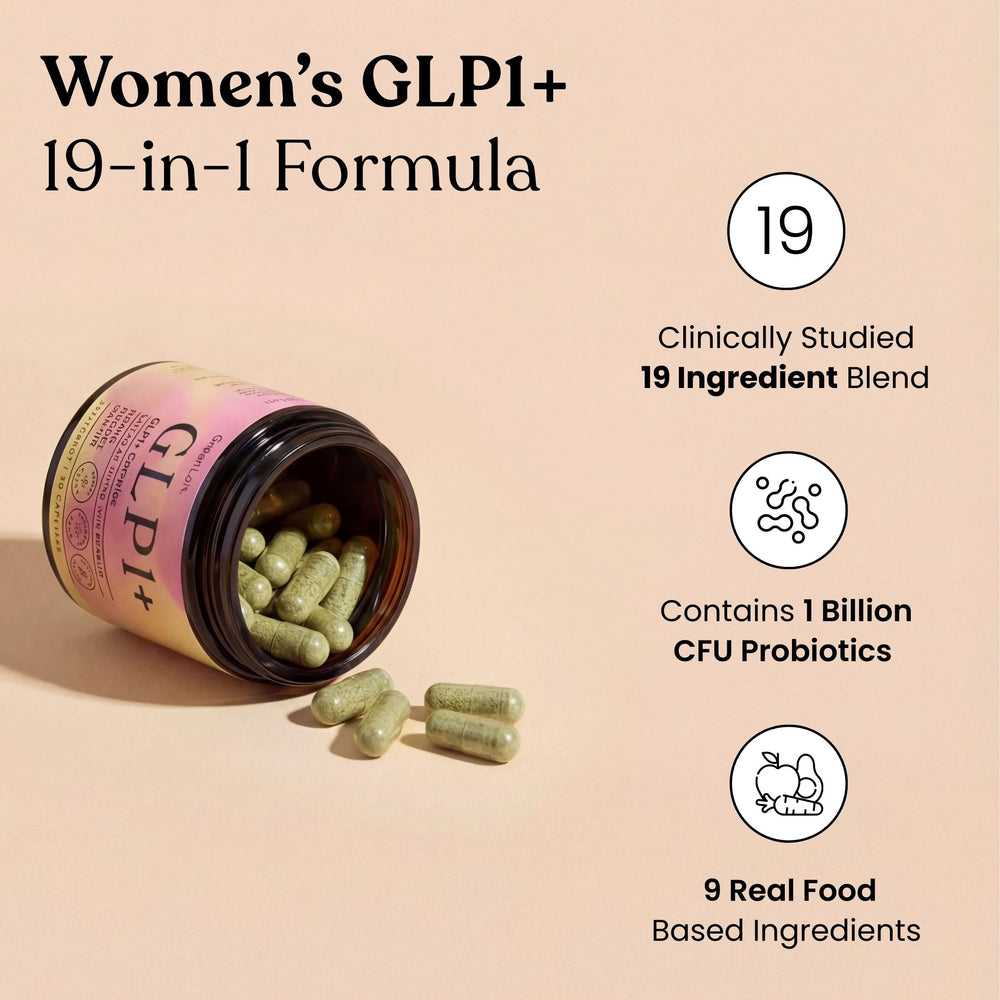 GreenLab GLP-1 label close-up showing vegan and gluten-free claims.