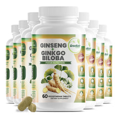 Greennatr Ginko Biloba & Panax Ginseng bottle front for daily brain energy