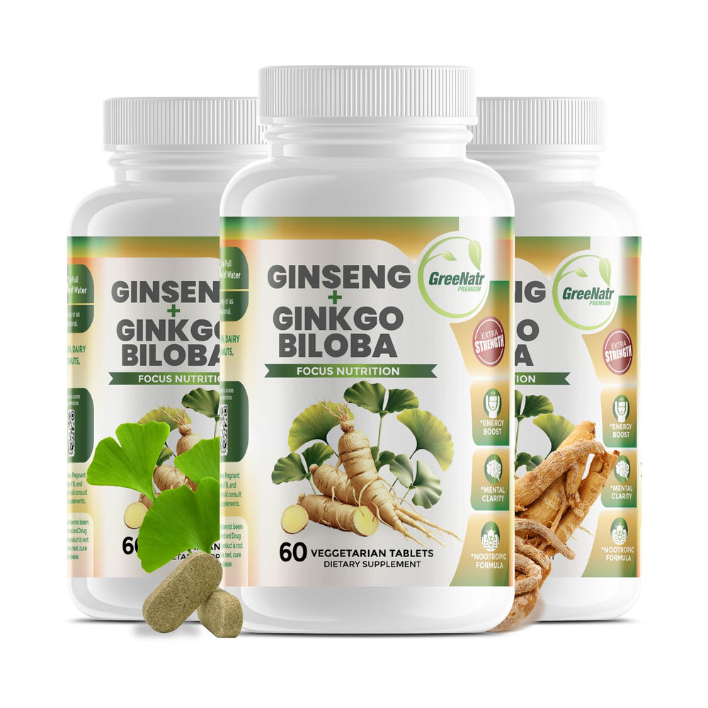 greennatr ginko biloba panax ginseng supplement bottle for focus support