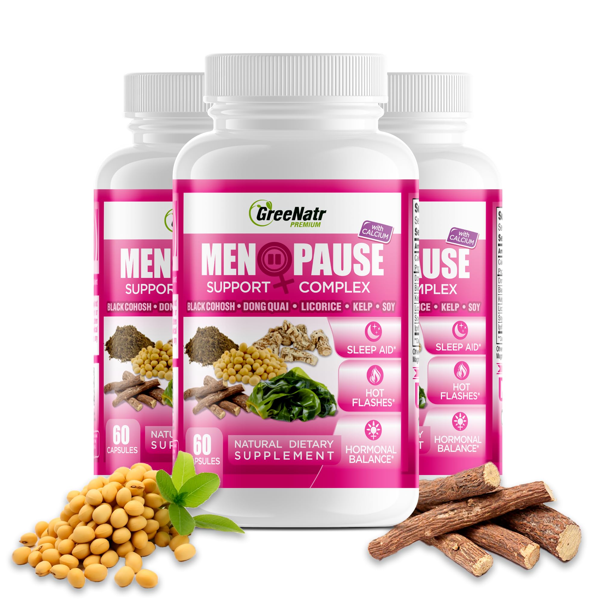 GreeNatr menopause supplements bottle – natural support for hot flashes and night sweats.
