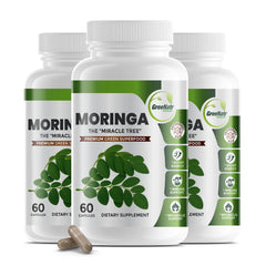GreeNatr Pure Moringa bottle front view highlights energy and vitality support.